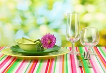 table setting on bright background close-up